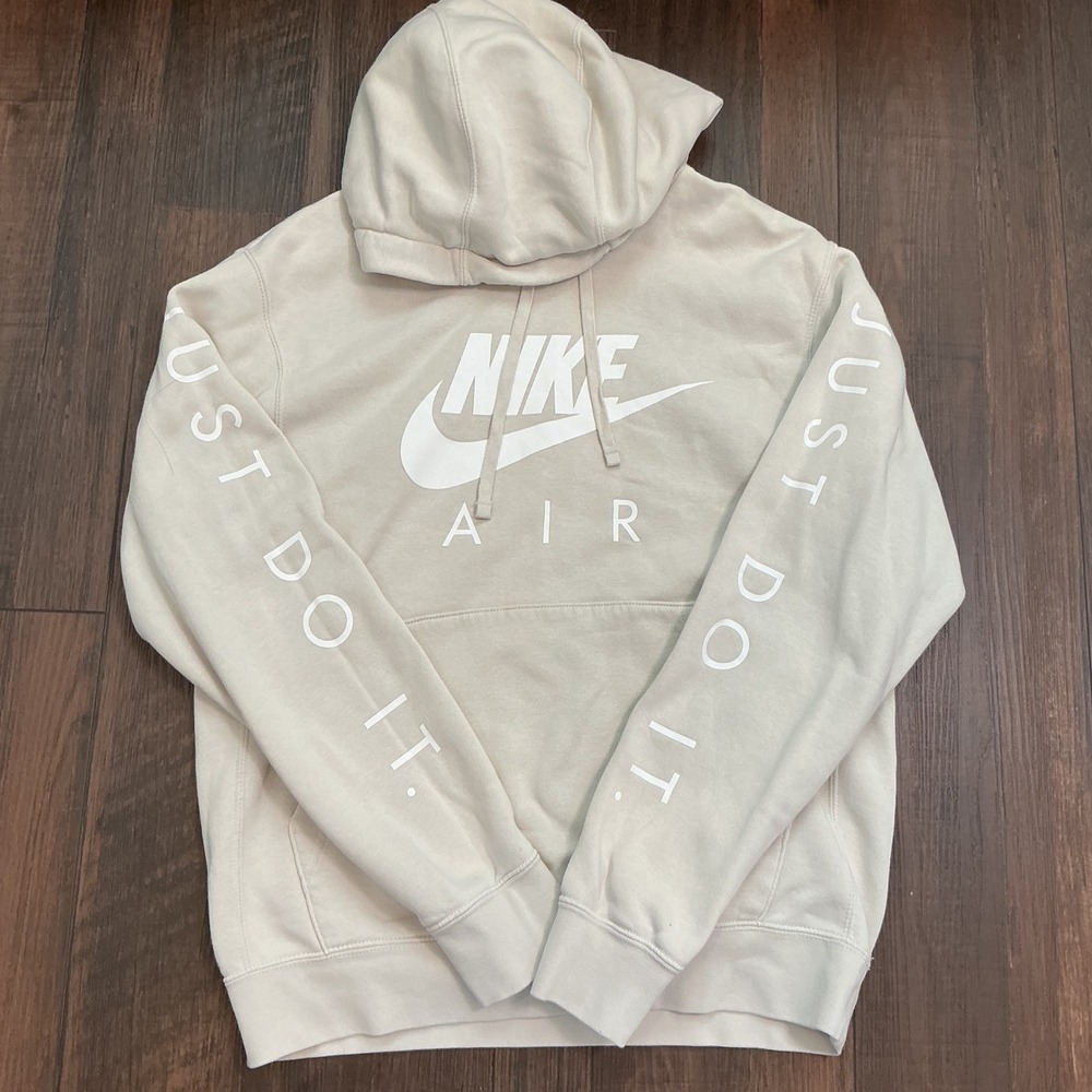 Nike Air Just Do It Graphic Pullover Hoodie Beige Oatmeal Small Sportswear